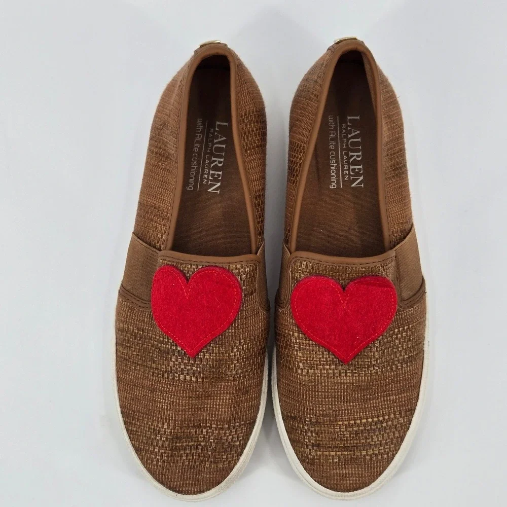 Lauren Ralph Lauren‎ Jinny Heart Patch Tweed Slip-On Sneakers 7B EU 37.5